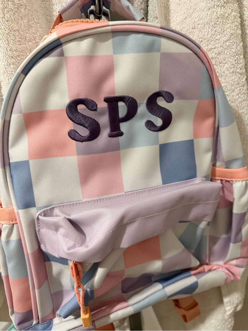 Crate&Barrel Pastel Check Mini Backpack in Pink, Lavender, Blue, Cream